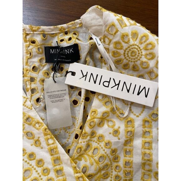 MINKPINK Whilma Wrap Mini Dress in Yellow Small New Eyelet - Picture 8 of 11